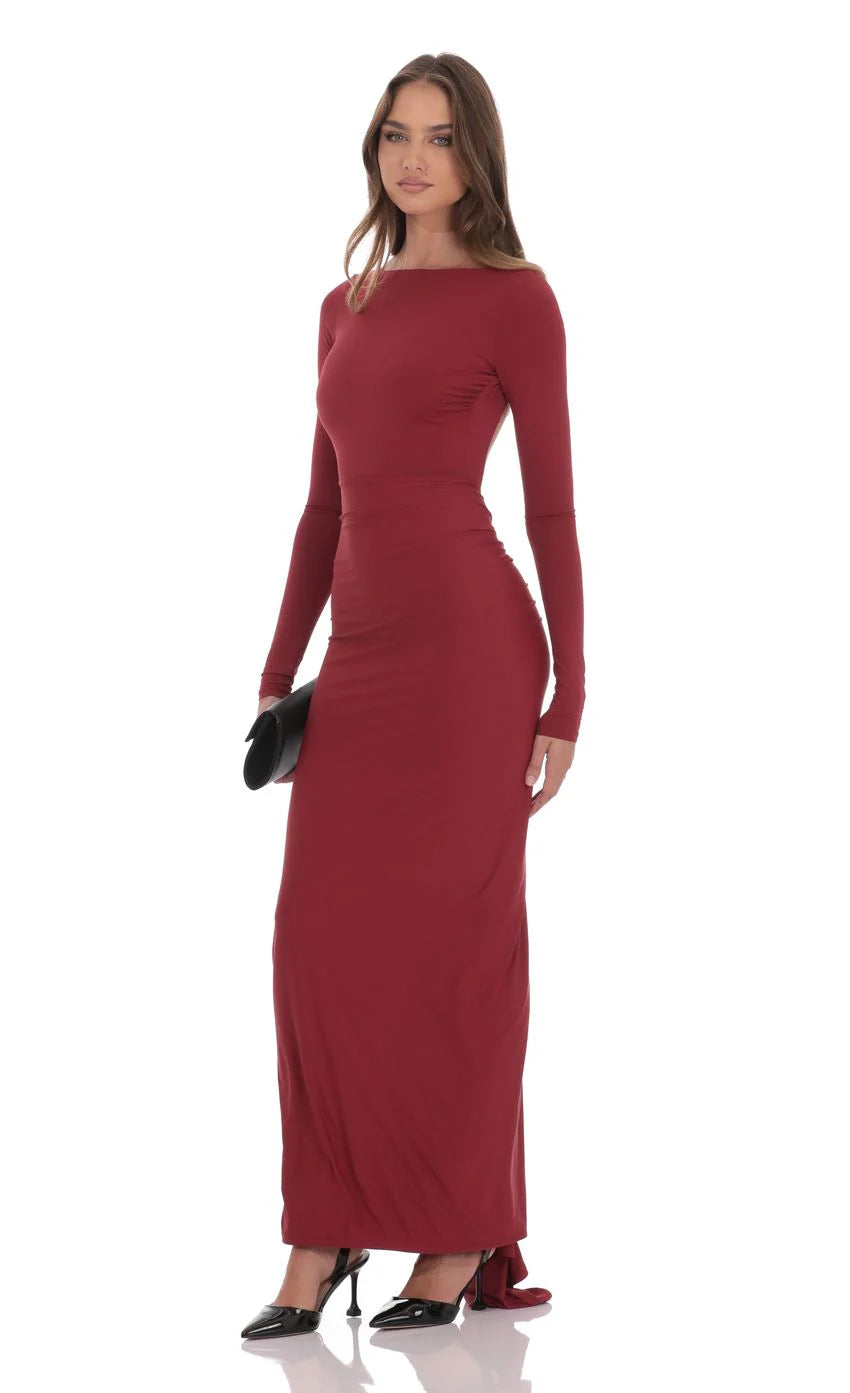 Bodycon Open Back Dress in Maroon