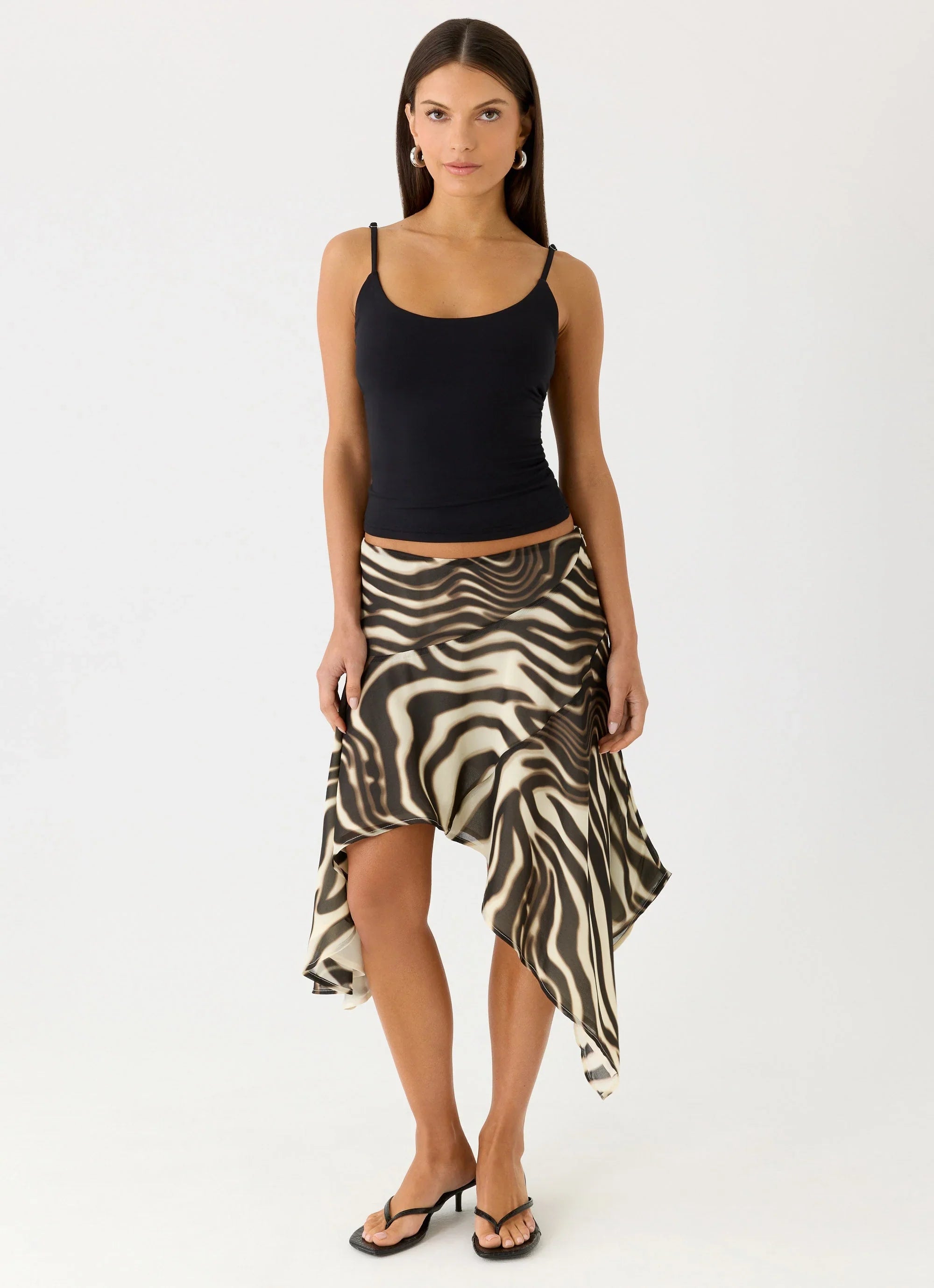 Kia Low Rise Asymmetrical Midi Skirt Zebra