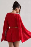 Flare Red Plisse Cape Sleeve Crop Top