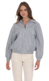 Faux Leather Bomber in Ash Blue