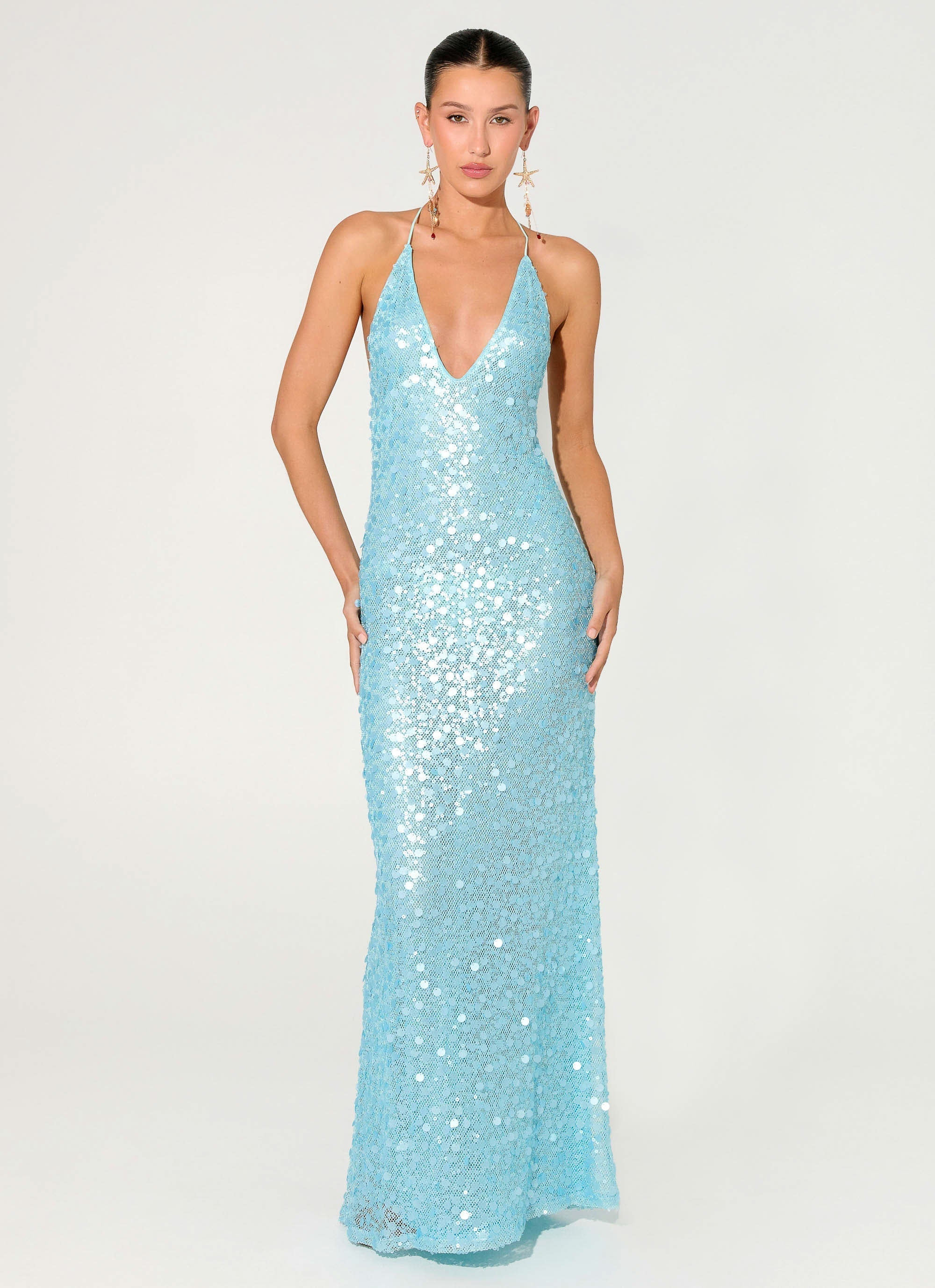 Ocean Views Sequin Maxi Dress Blue