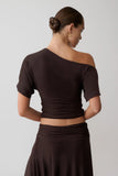 Luu Off Shoulder Slinky Top Dark Chocolate