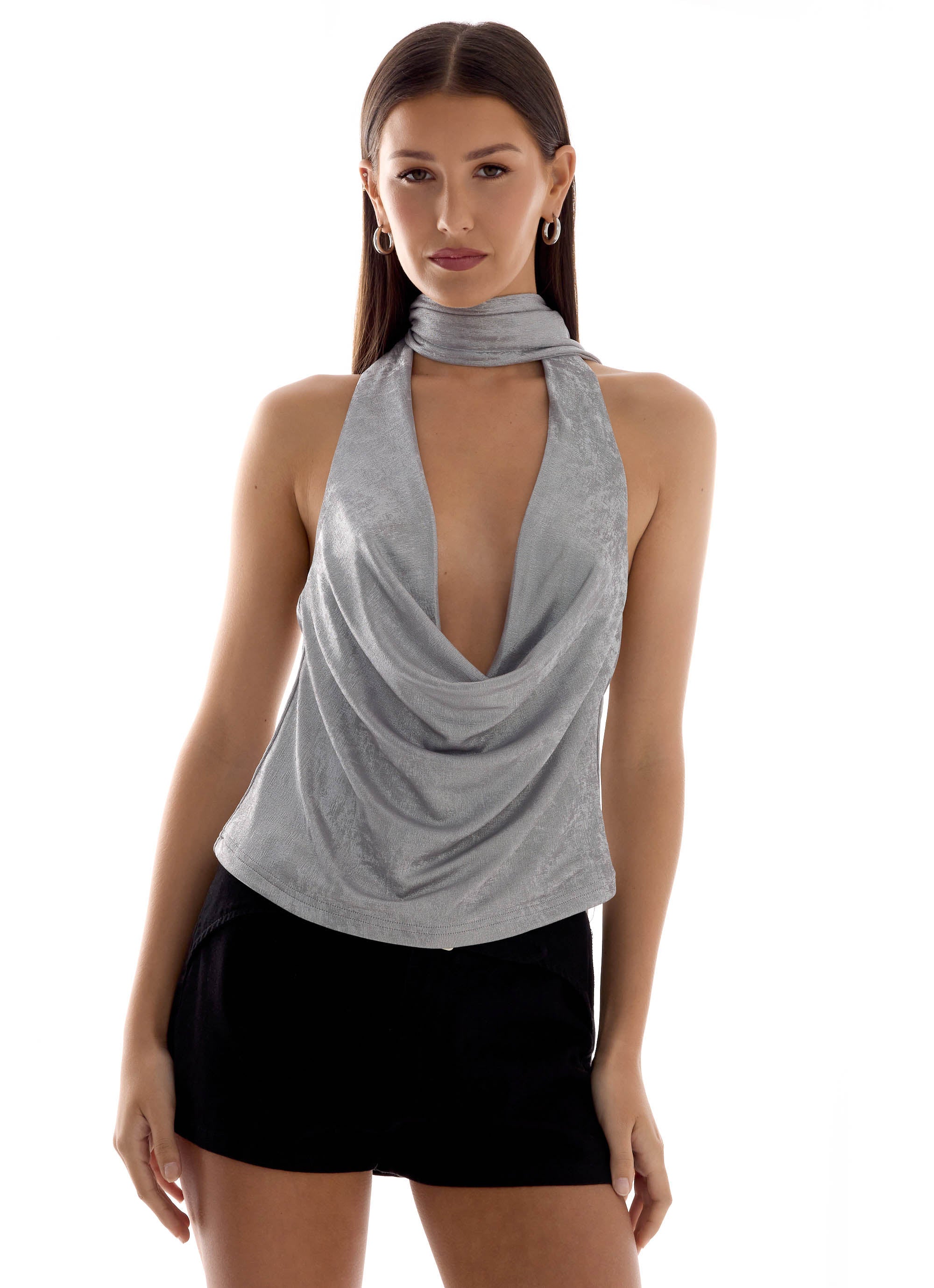 Shining Lights Cowl Top Silver