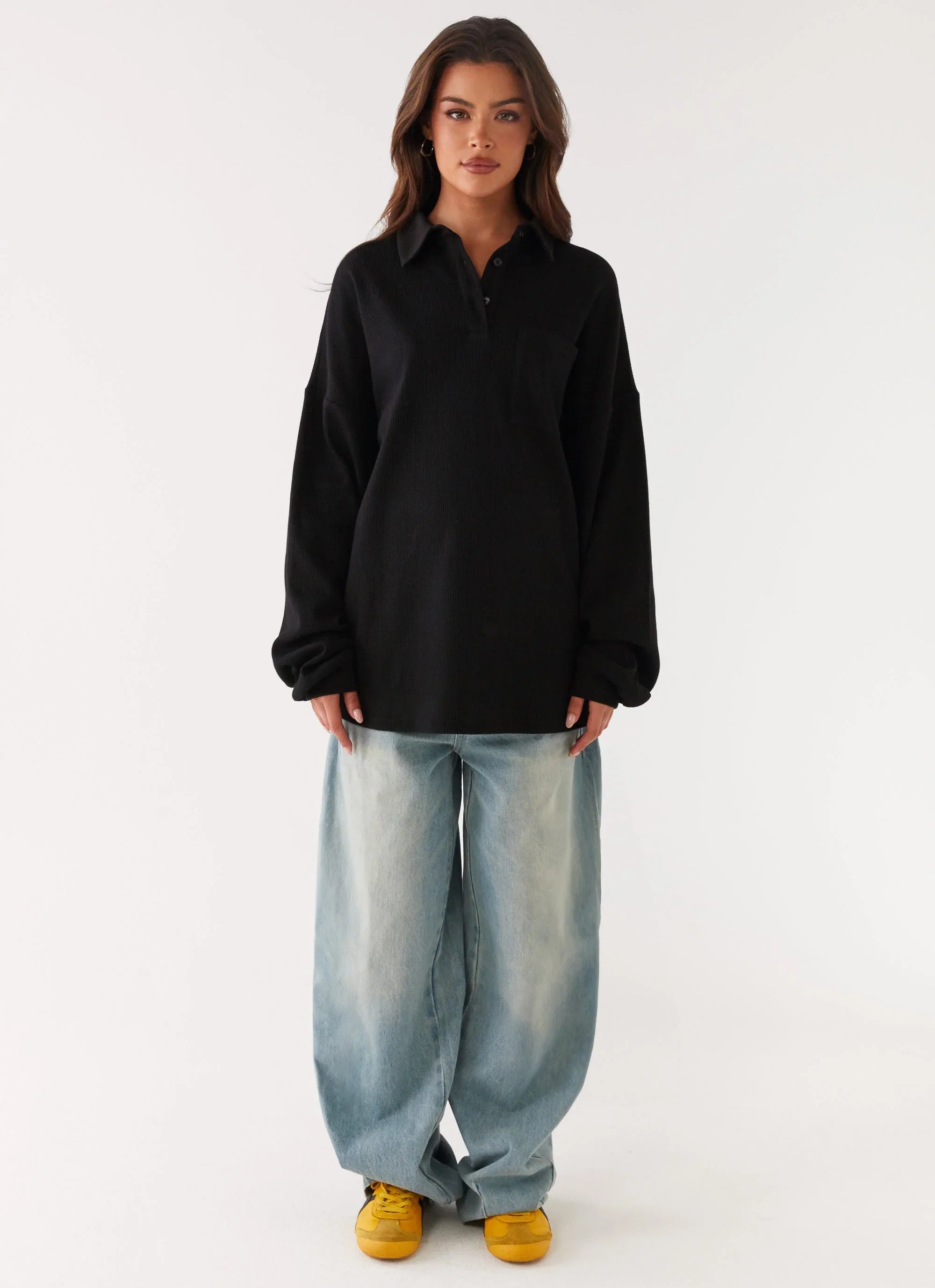 Torrie Oversized Polo Top Black