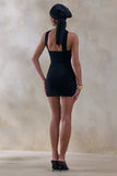 Caresse Black Bandeau Mini Dress With Scarf Detail