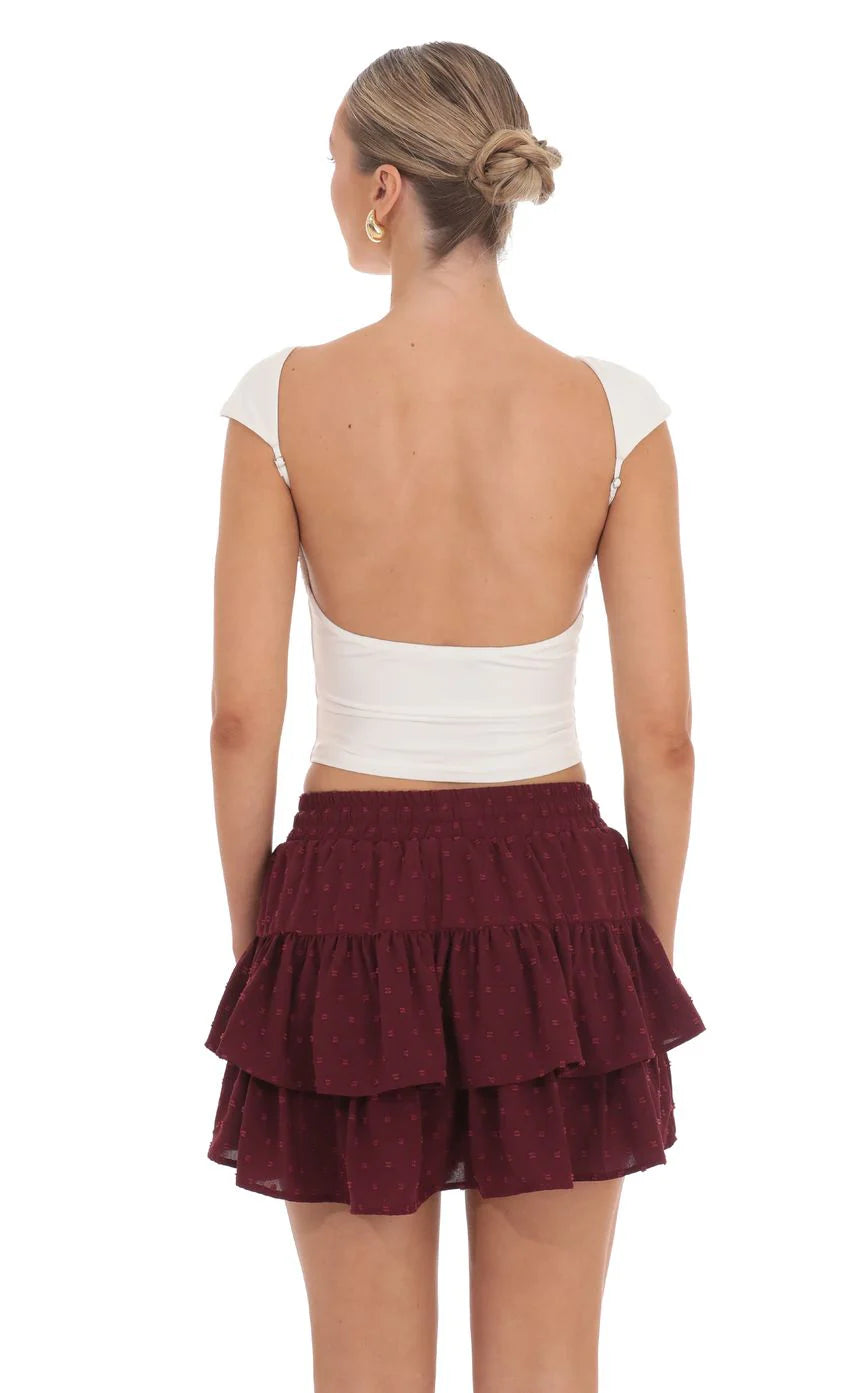 Dotted Ruffle Skort in Burgundy