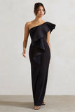 Timeless Love Black Asymmetric Draped Ruffle Maxi Dress