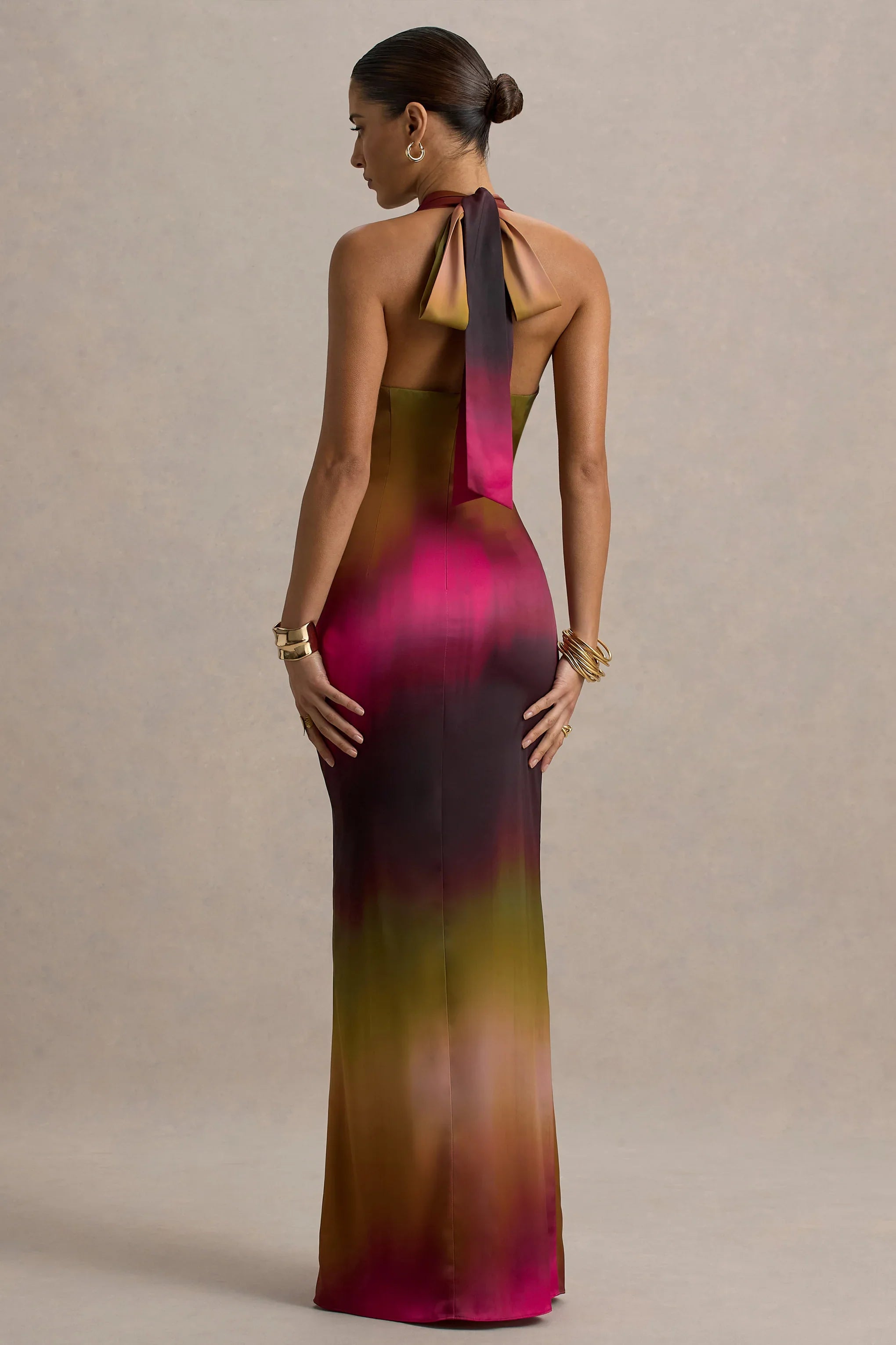 Fiorella Ombre Print Cowl Neck Split Maxi Dress