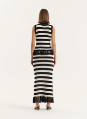 Striped Sleeveless Knitted Tassel Trim Top
