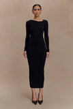 Culver Draped Twist Knit Midi Dress Black