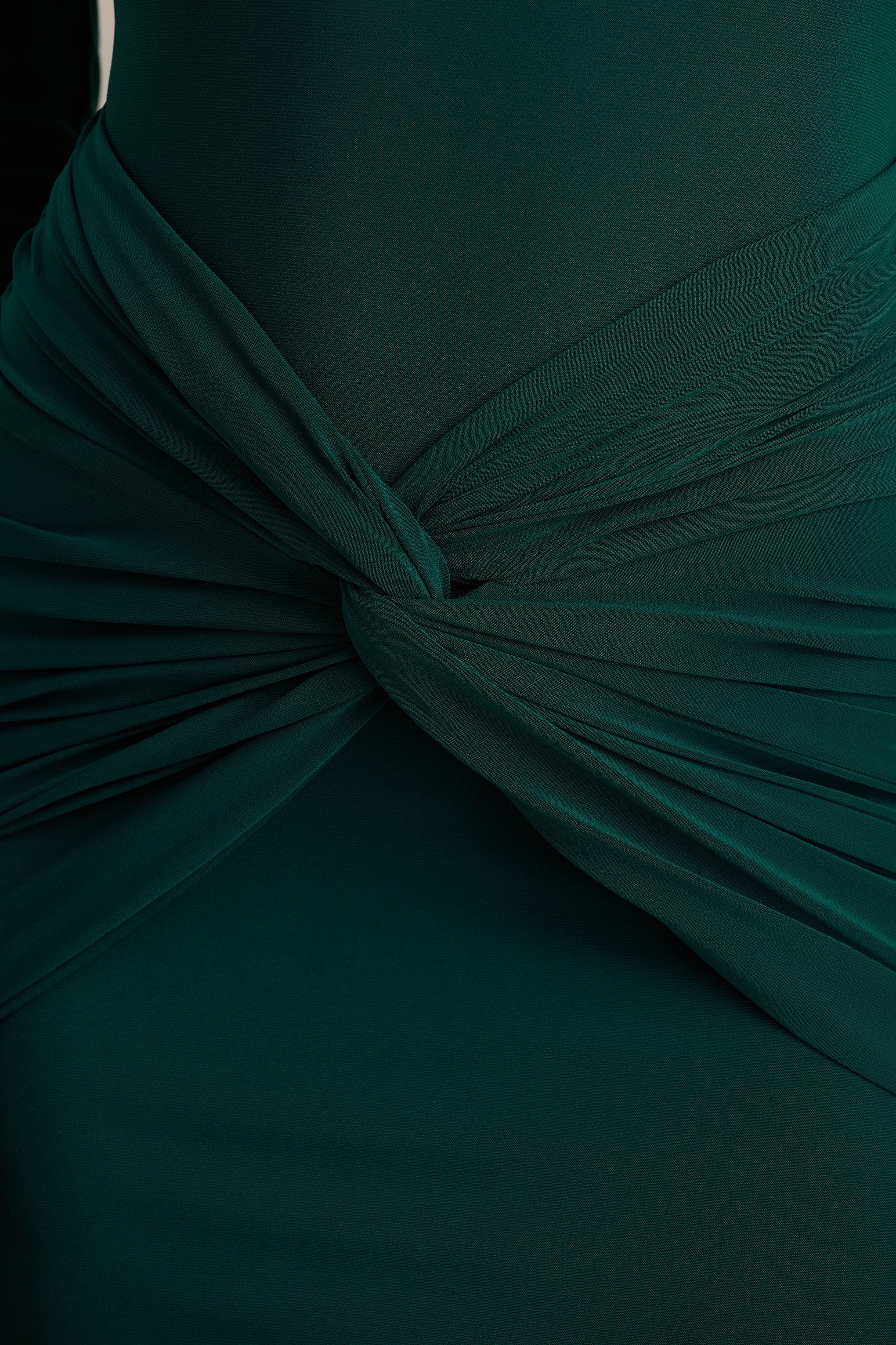 Alula Bottle Green High Neck Maxi Dress With Twist Detail