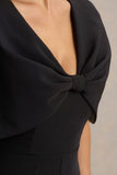 Vivid Black Plunge Neck Jumpsuit With Bow Detail