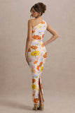 Dalarie Bright Floral Print One Shoulder Gathered Maxi Dress