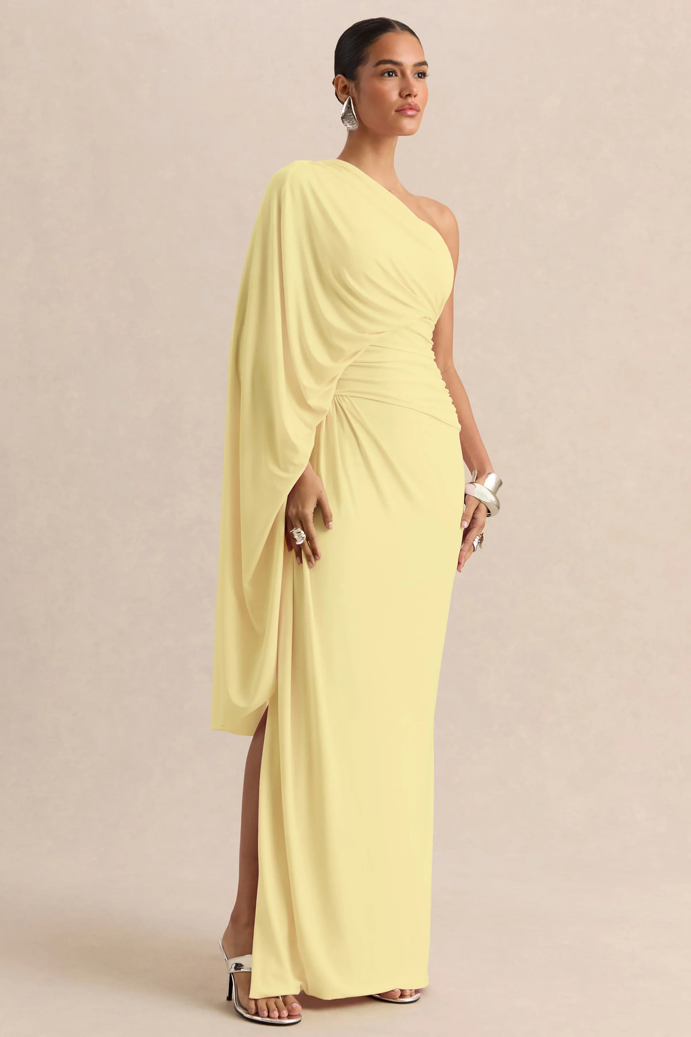 Sabella Lemon Asymmetric Neck Maxi Dress