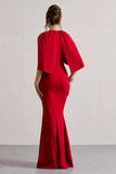Kianne Red Draped Short Sleeve Maxi Dress