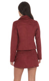 Suede Zip Up Jacket in Maroon