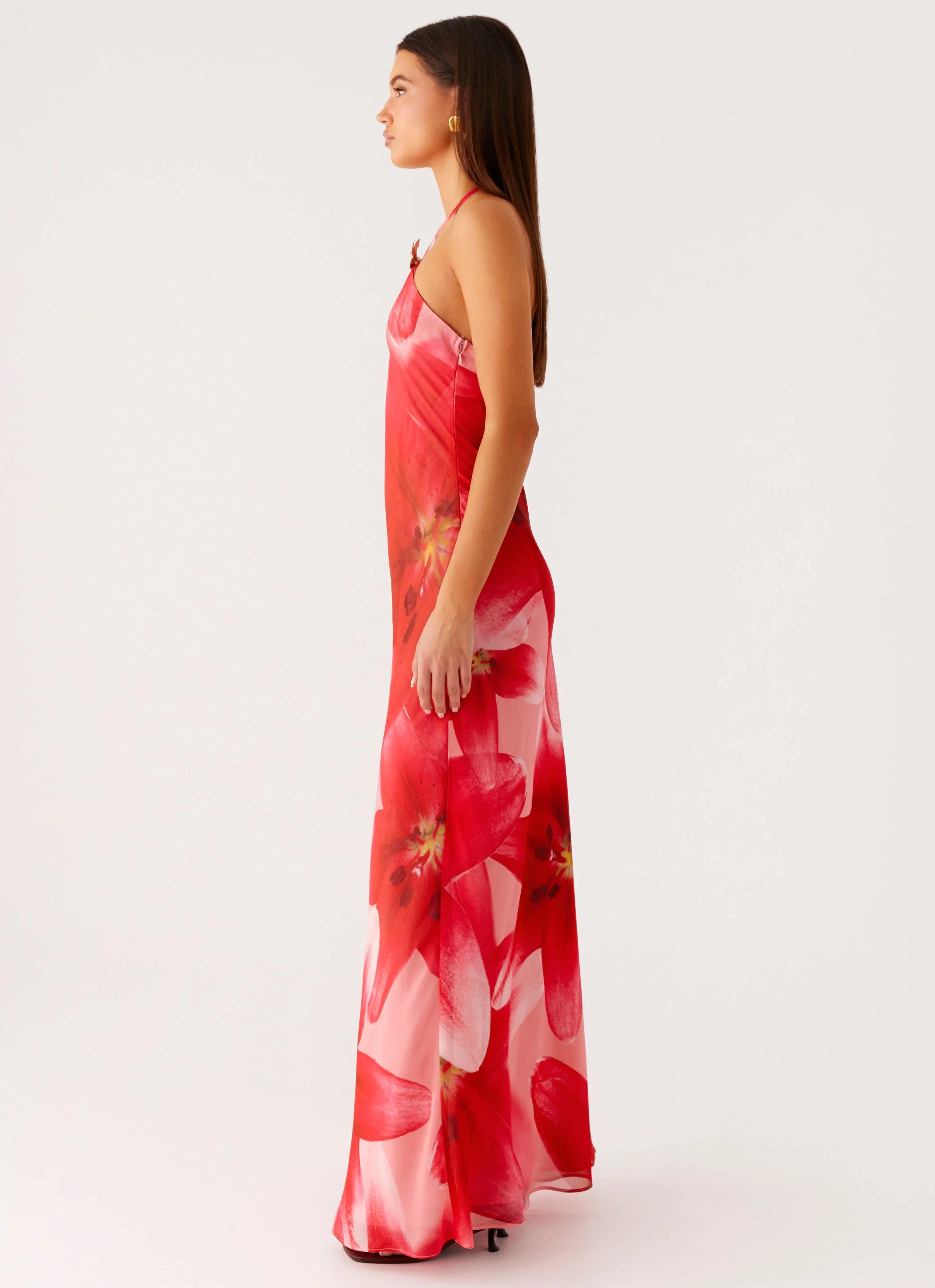 Vatiana Chiffon Maxi Dress Peach Watermelon Flower