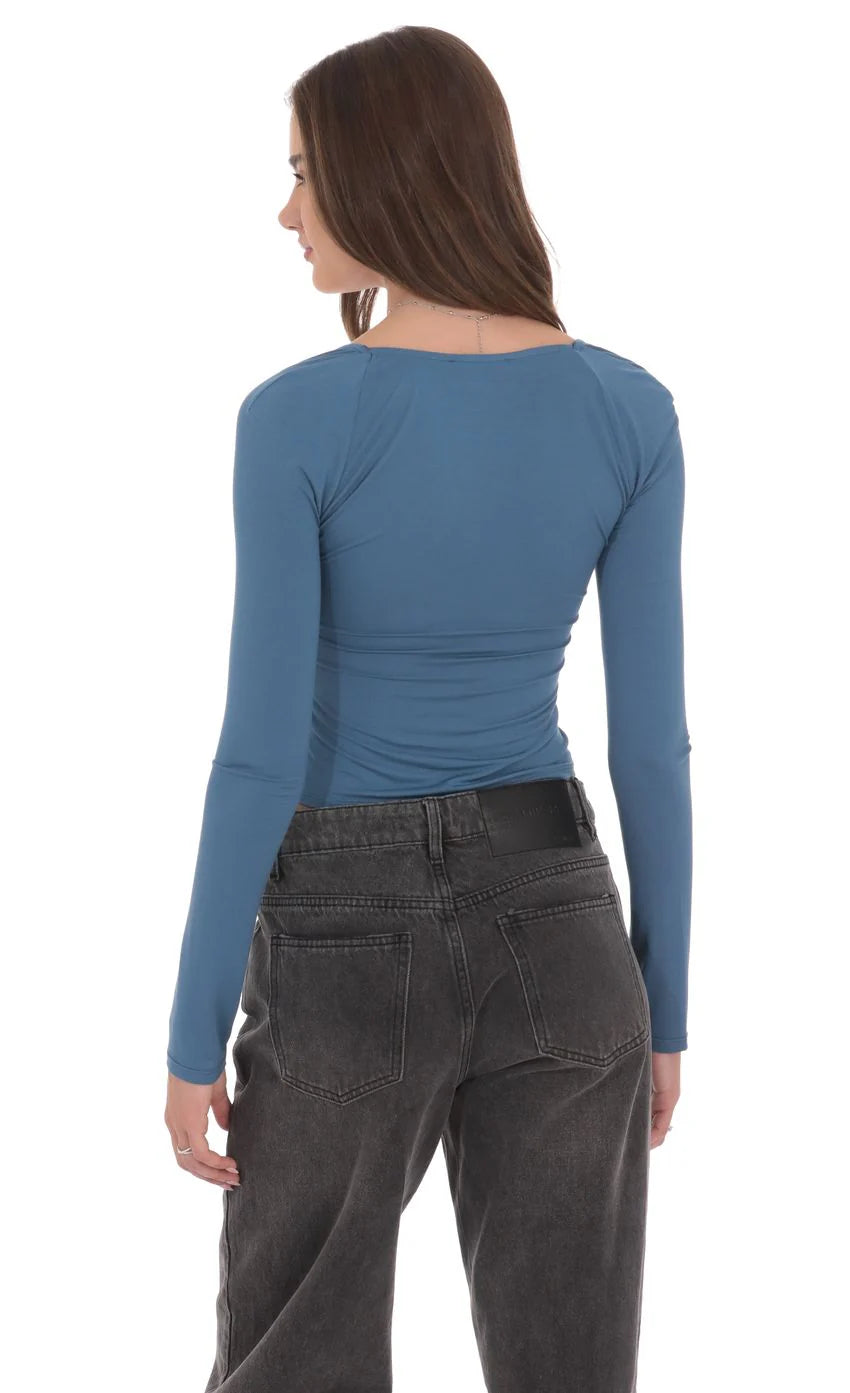 Long Sleev Twist Top in Slate Blue