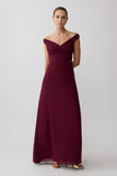 Mabel Off Shoulder Chiffon Maxi Dress Merlot
