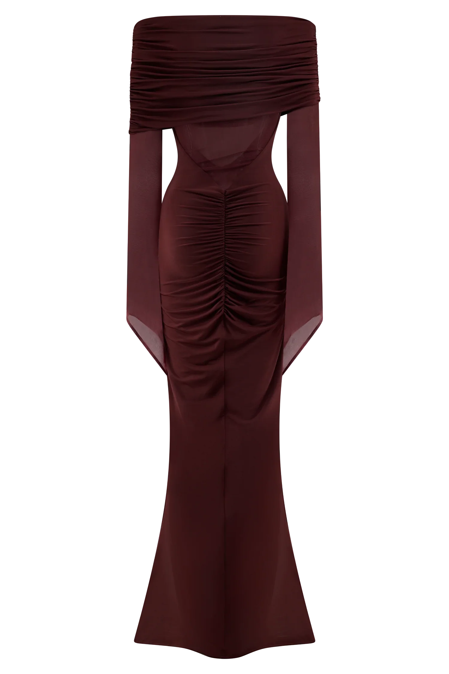 Kaitlin One Shoulder Slinky And Mesh Maxi Dress Burgundy