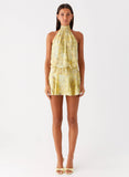 First Date Halter Mini Dress Yellow Tie Dye