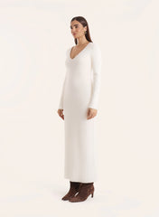 Off White Drop Waist Knitted Maxi Dress