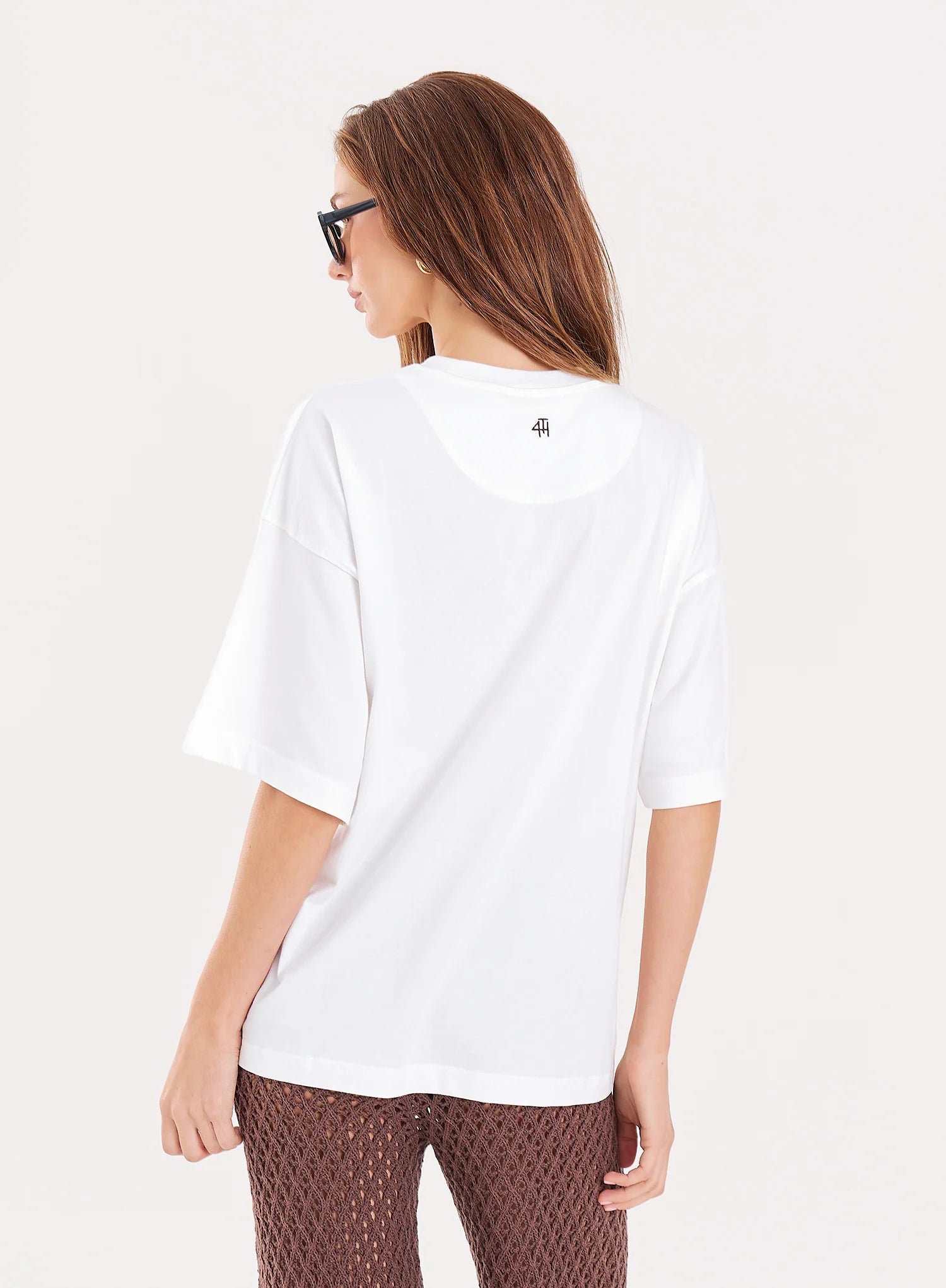 White Beach Embroidered Graphic Cotton T Shirt