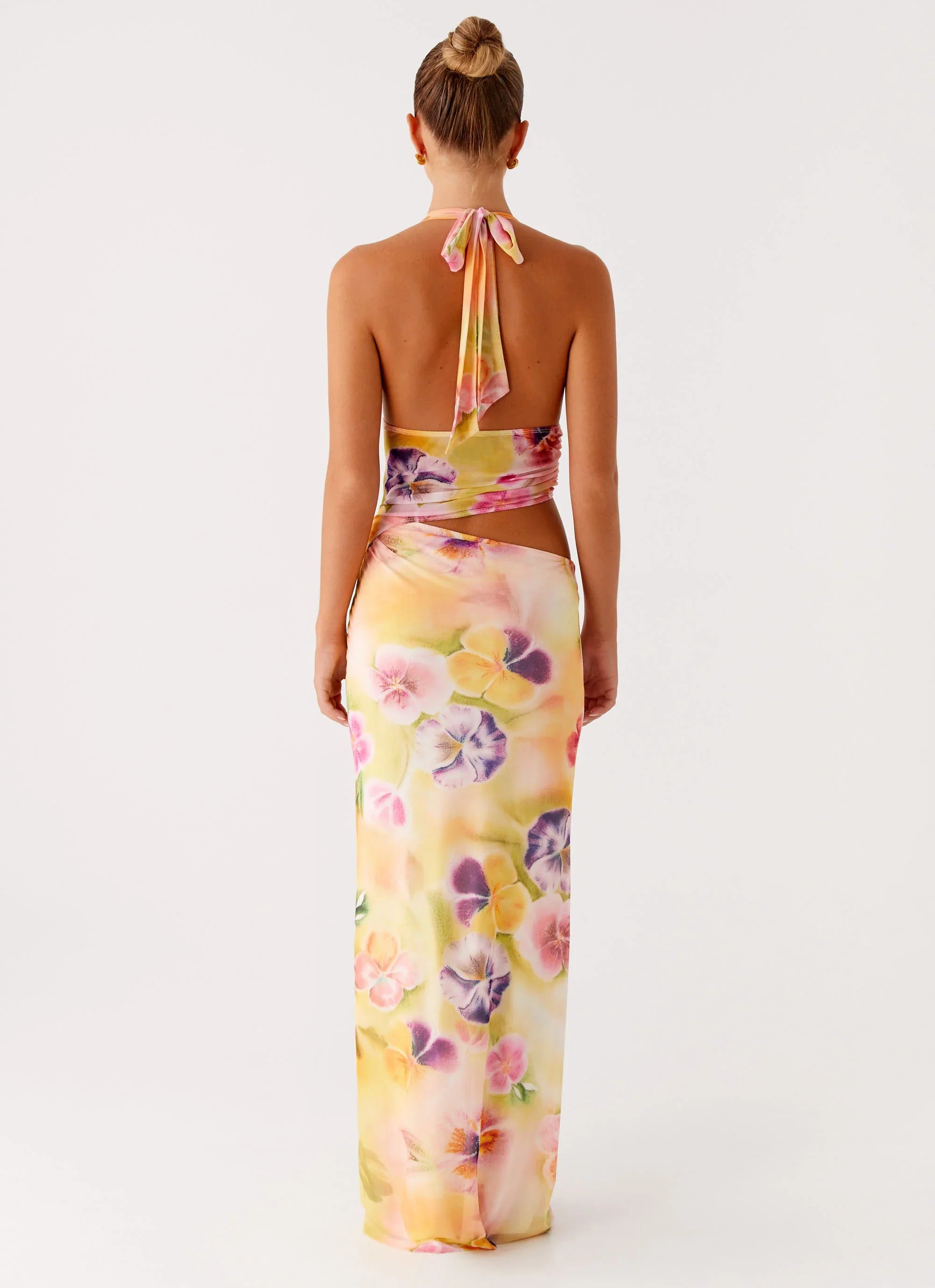 Main Act Halter Maxi Dress Sunburst Floral