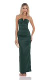 Satin V Strapless Maxi Dress in Green