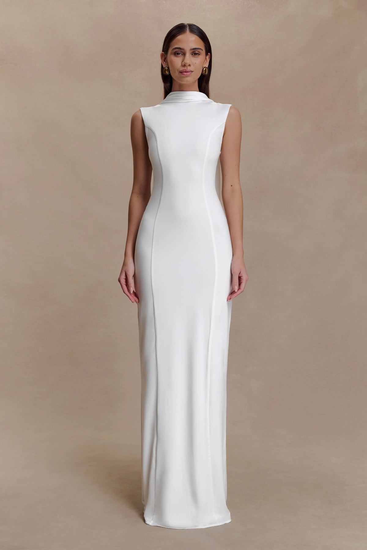 Wisteria Slinky Maxi Dress With Scarf White