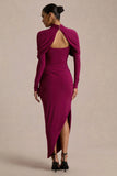 Aneira Burgundy High Neck Maxi Dress With Cape Sleeves