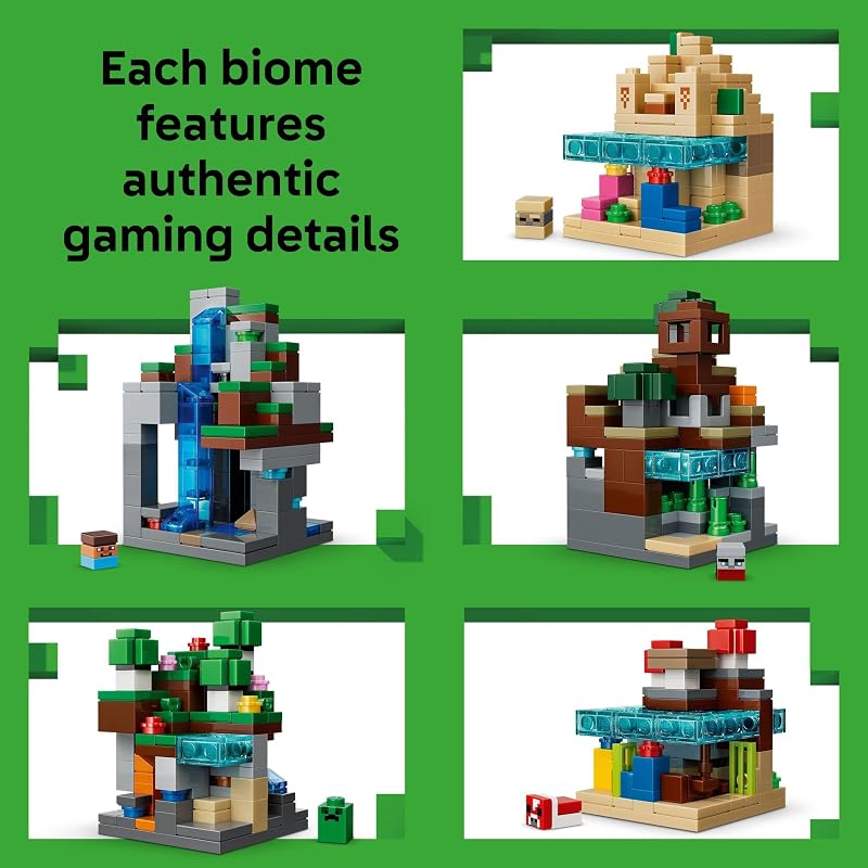 LEGO Minecraft Mini Biomes Building Pretend Play Toy for Boys Girls Video Game Playset Toy Figures for Preteens Ages 12 W 2 Minifigures 3 Microfigures Gift Idea for Birthdays 21589