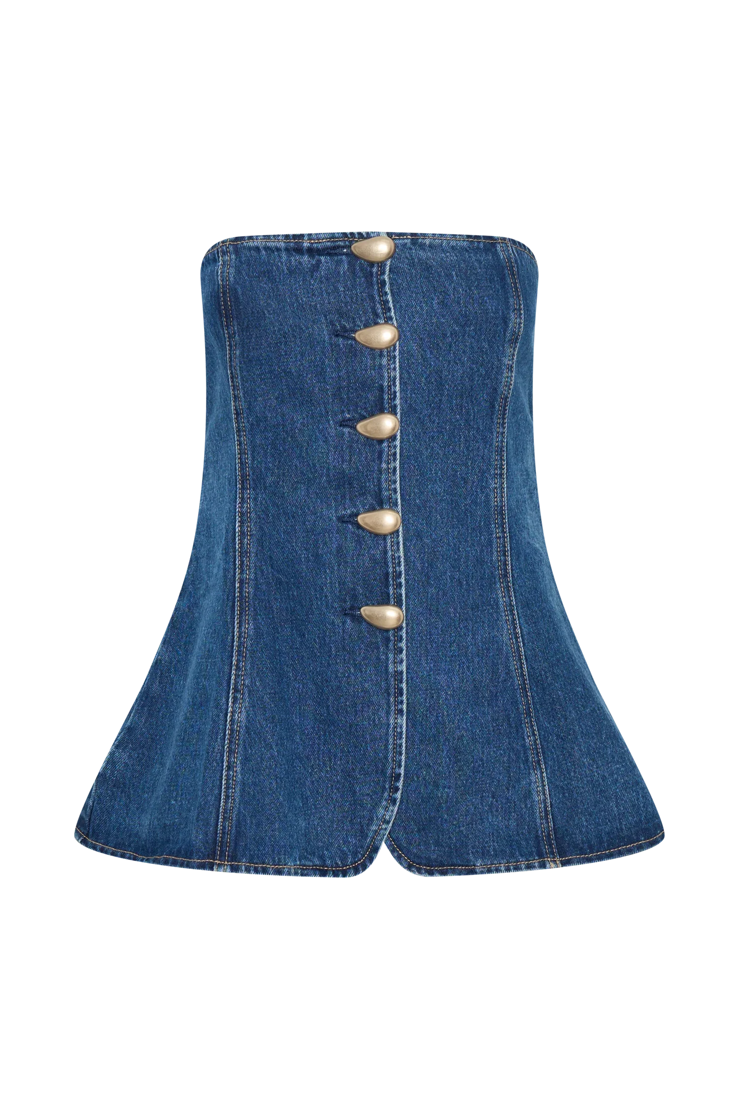 Lennox Strapless Long Line Button Top Dark Blue