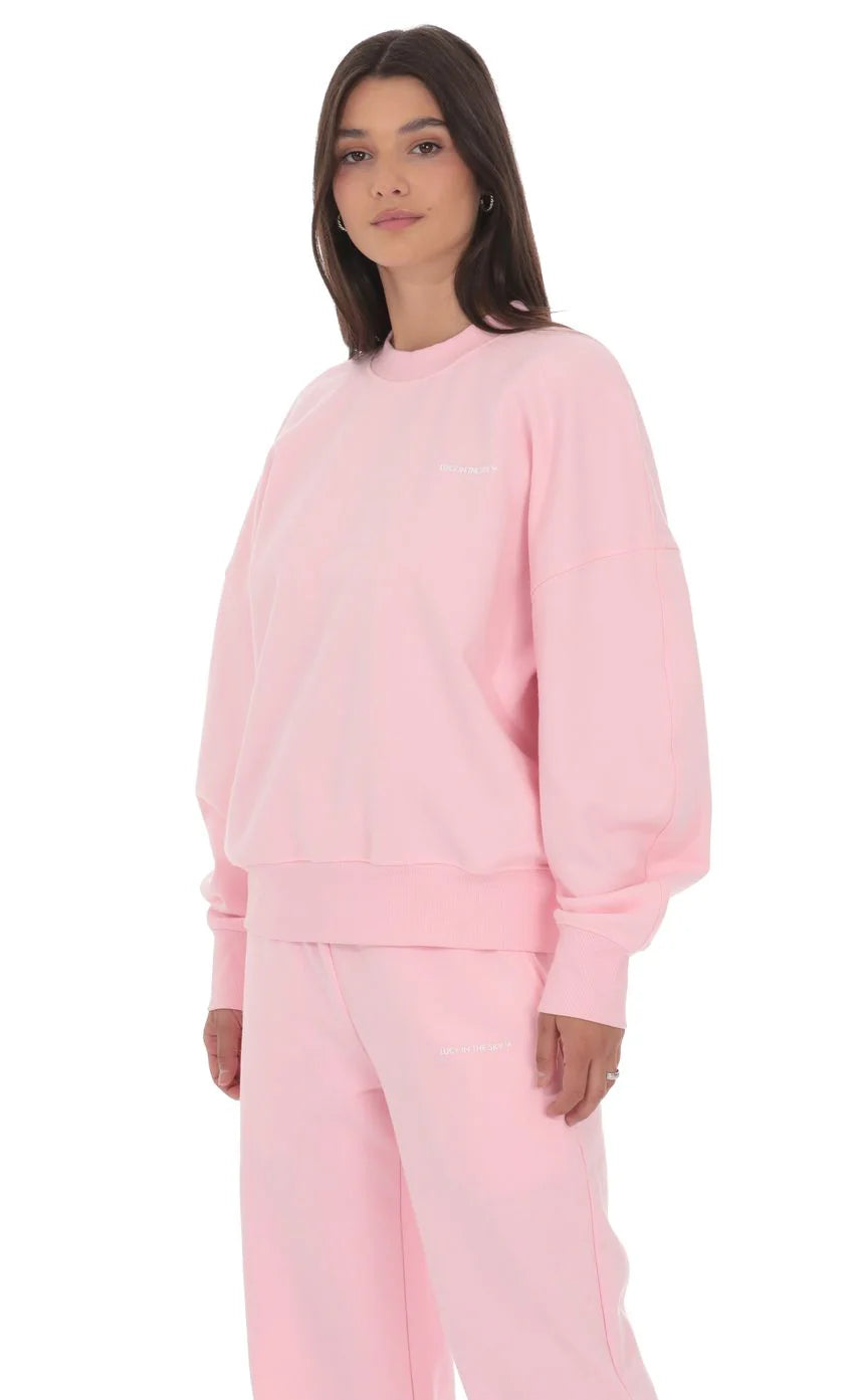 Lucy Oversized Cropped Crewneck in Pink