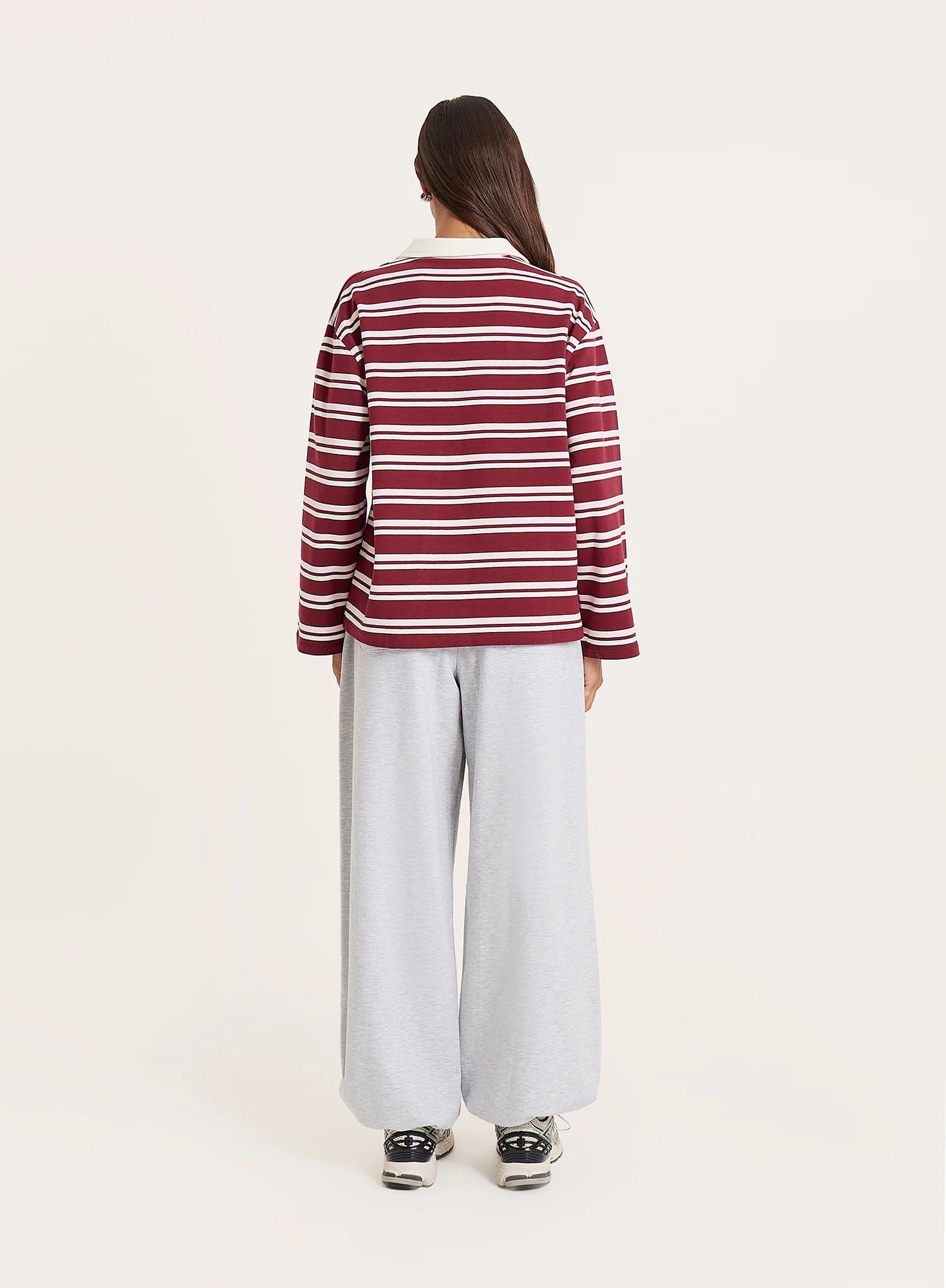 Burgundy And White Thin Striped Rugby Top