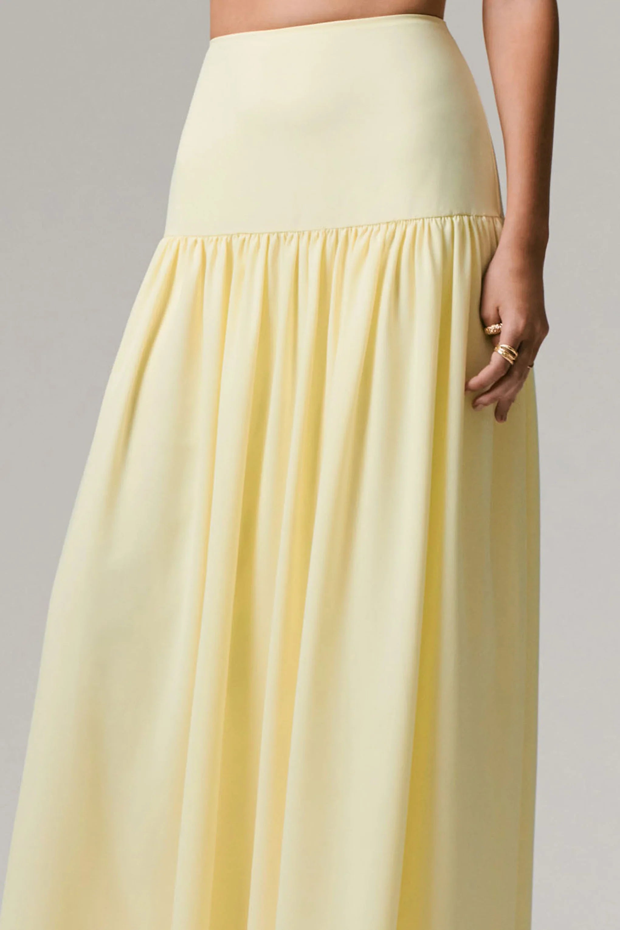 Reminiscent Lemon Ruched Maxi Skirt
