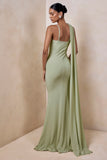 Kenza Mint Asymmetric Neck Maxi Dress With Scarf Detail