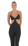 Shimmer Ribbed Cutout Jumpsuit in Black