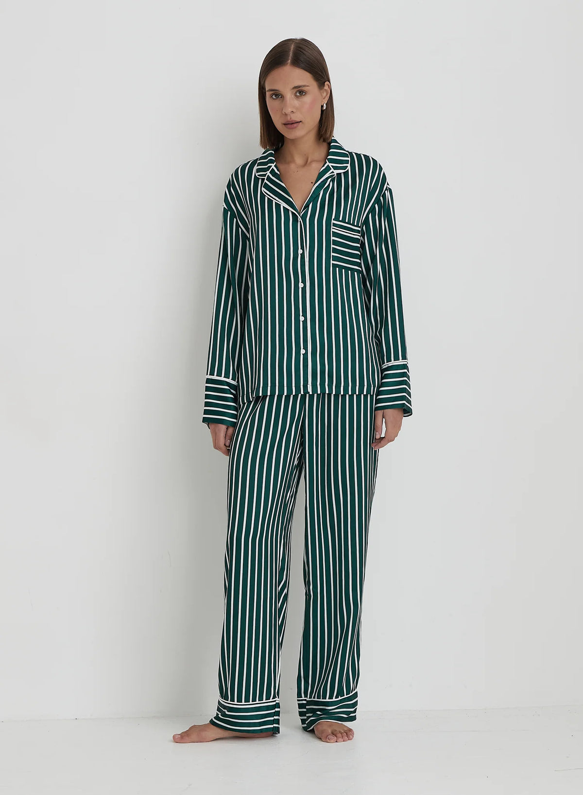 Green Striped Satin Pyjama Trouser