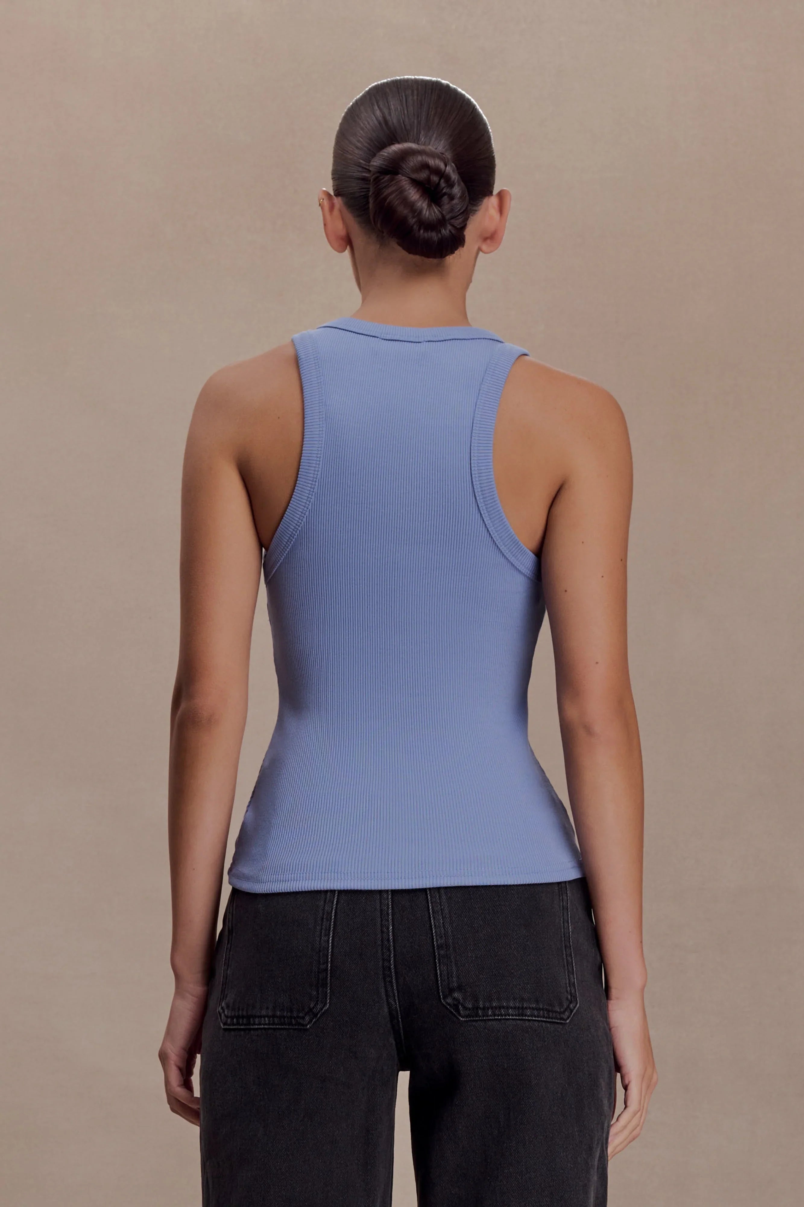 Lola Ribbed Sleeveless Top With Hardware Cornflower Blue