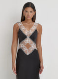 Black Satin Lace Slip Dress