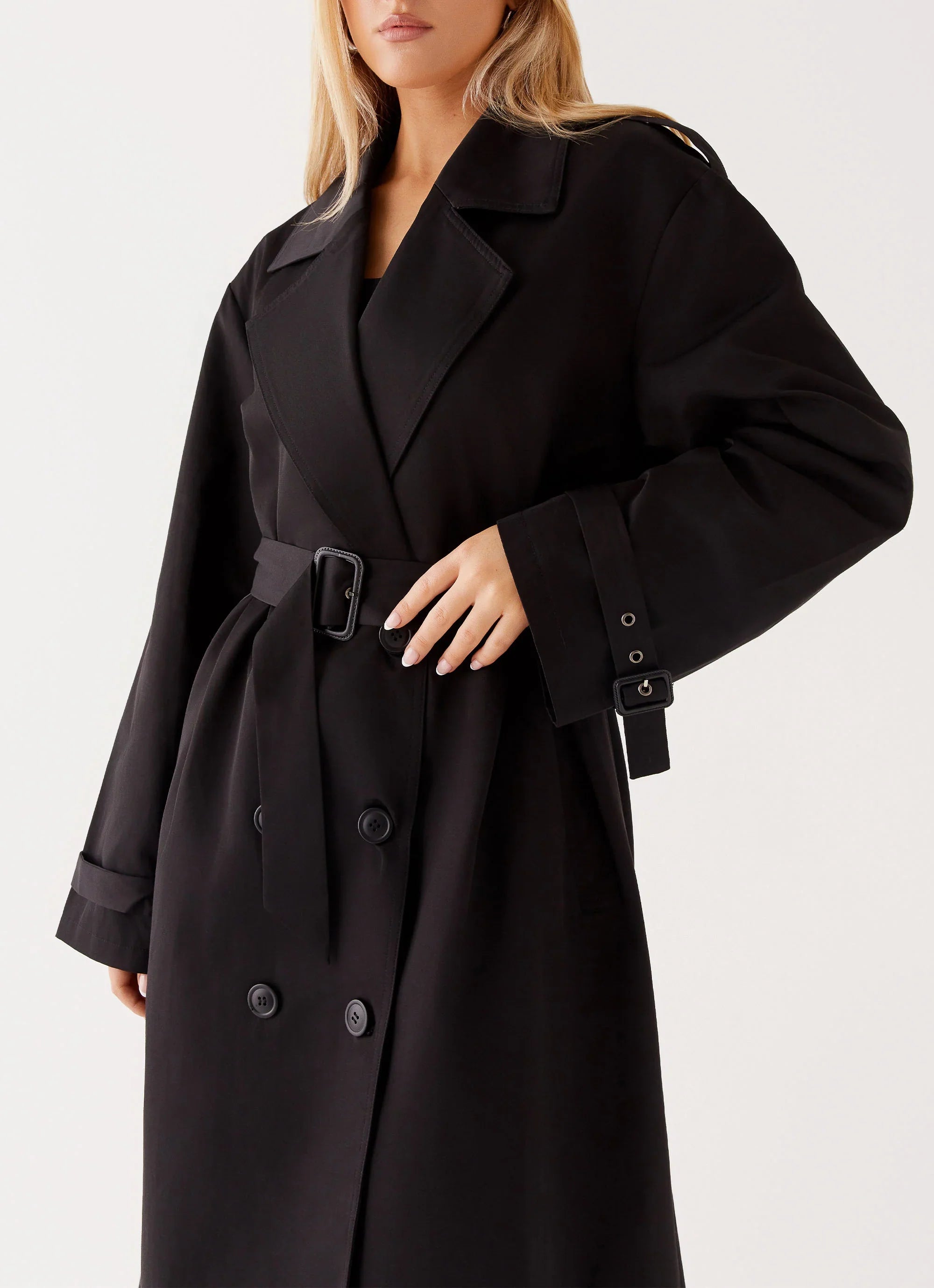 Frenchy Oversized Trench Coat Black