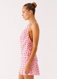 Cyna Cowl Mini Dress Strawberry Dot