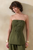 Fable Olive Pinstripe Bandeau Tailored Top