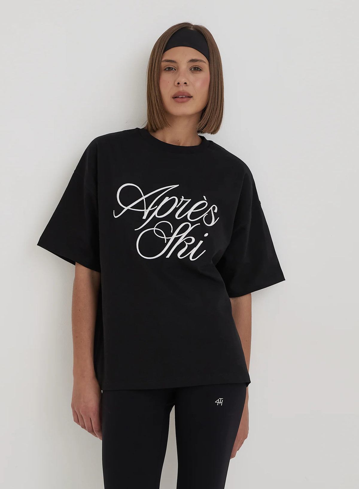 Black Embroidered Apres Ski Slogan T Shirt