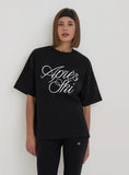 Black Embroidered Apres Ski Slogan T Shirt