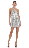 Circle Sequin Halter Shift Dress in Silver
