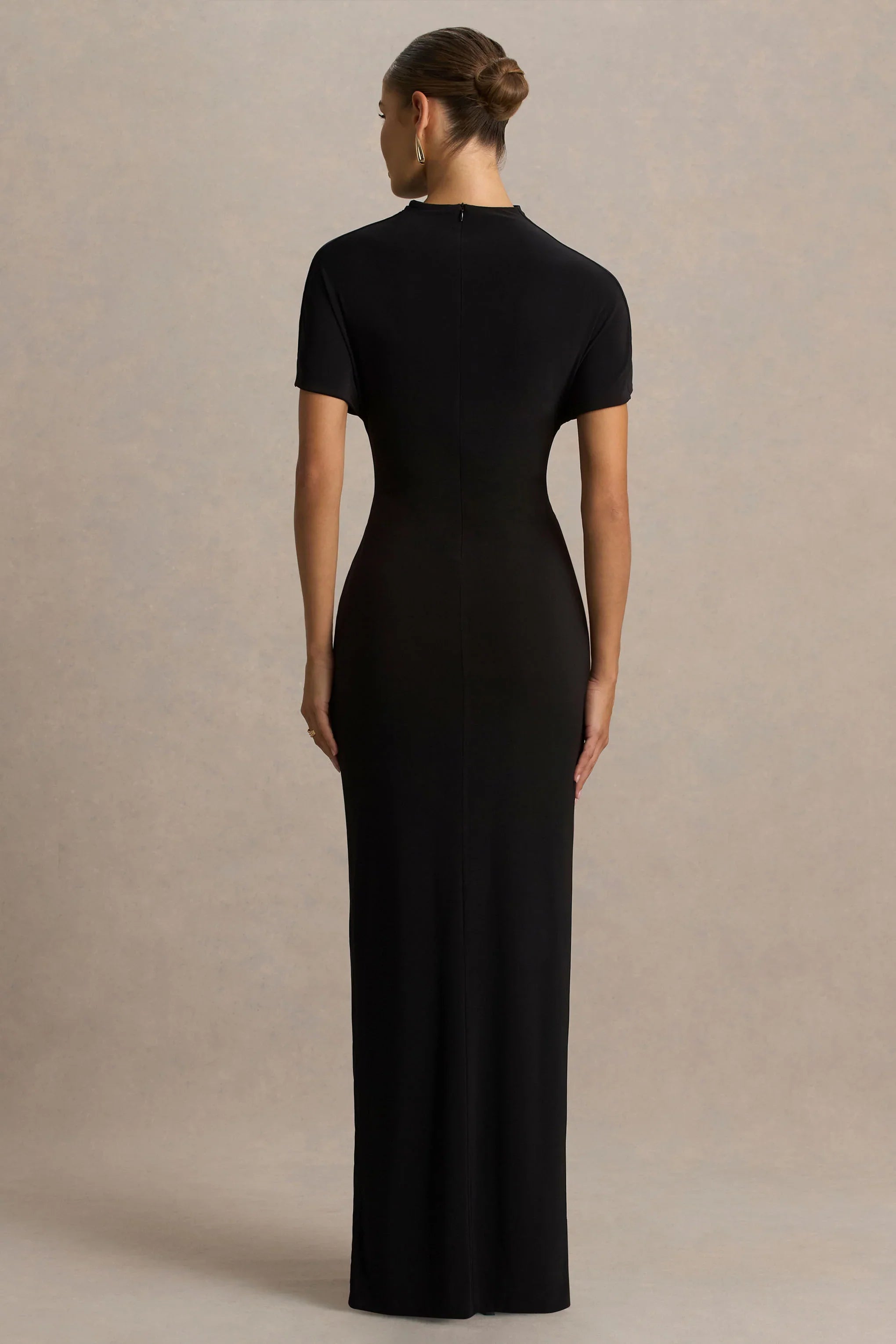 Arlena Black High Neck Wrapped Maxi Dress
