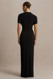 Arlena Black High Neck Wrapped Maxi Dress