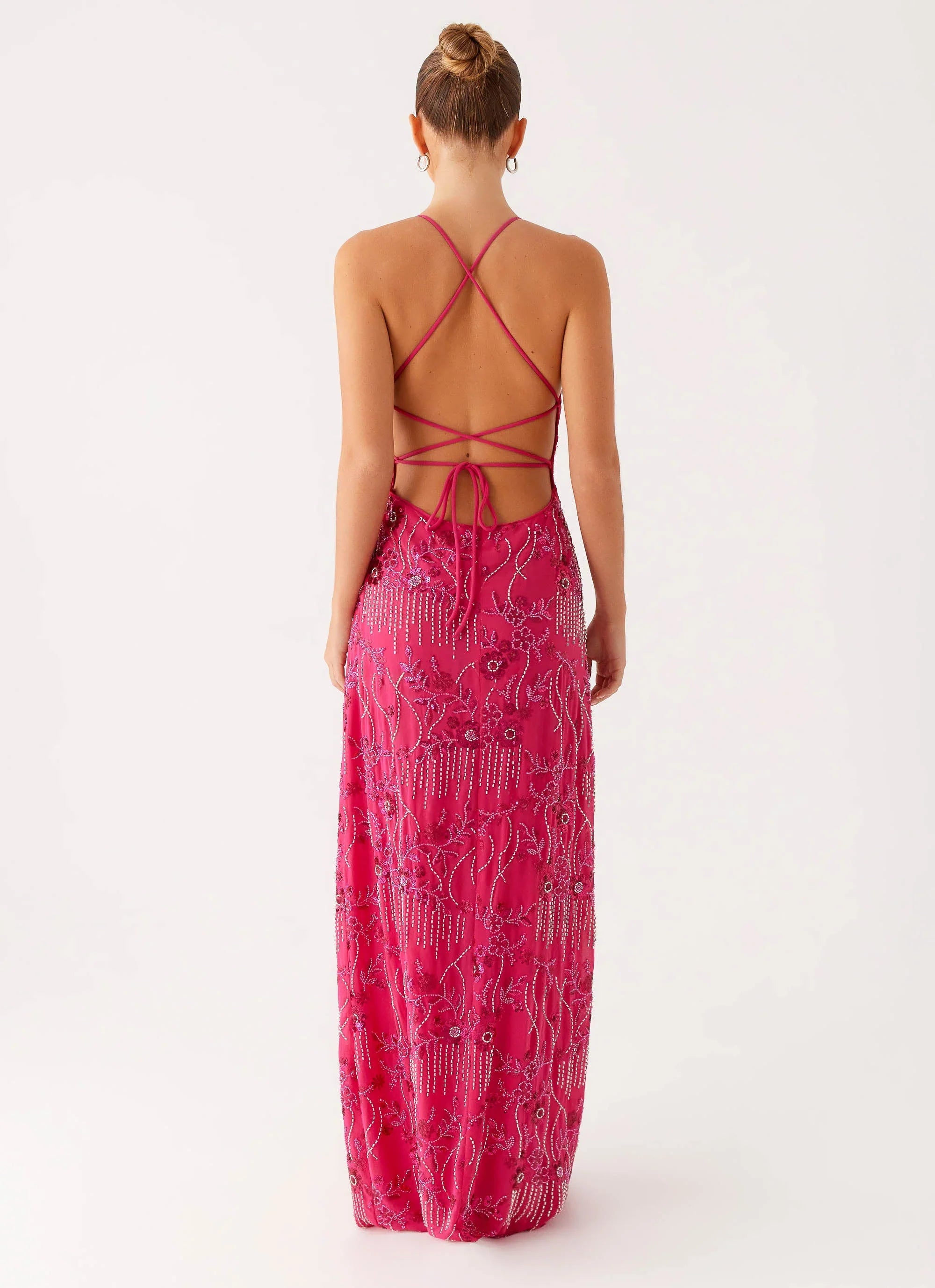 Vietta Sequin Cami Maxi Dress Fuchsia